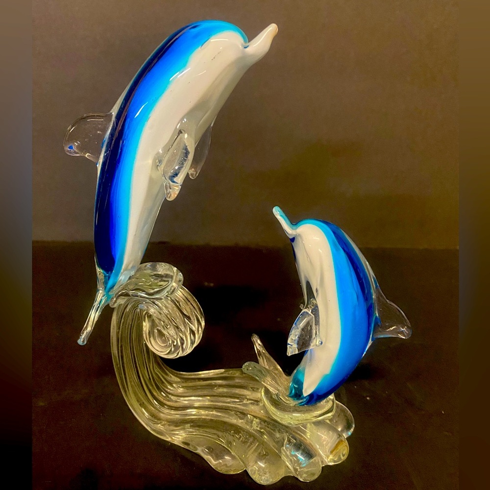 Art Glass Blue White Glass Dolphin’s